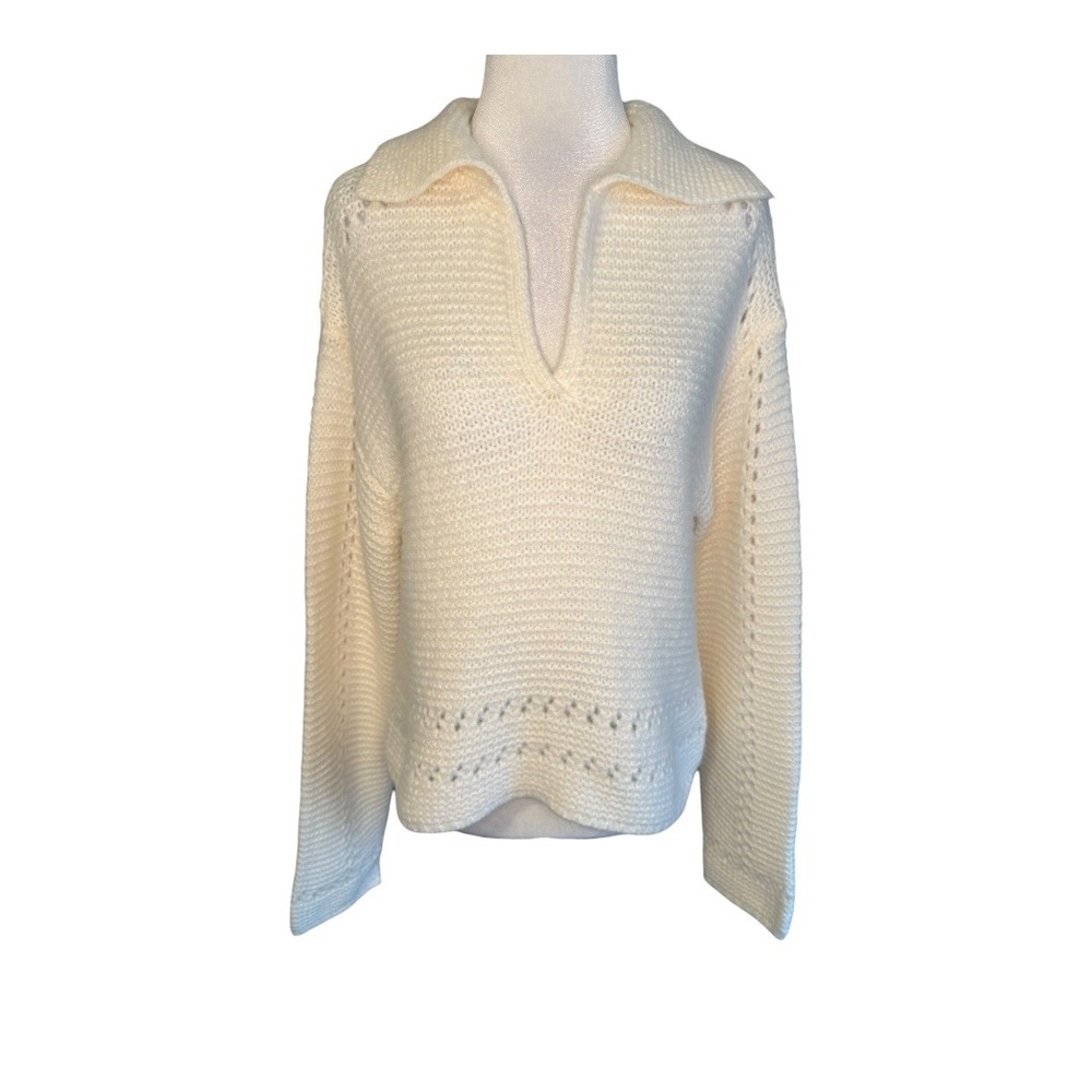 ASOS DESIGN Cream Textured Collared Knit Sweater Pullover Women US 2
